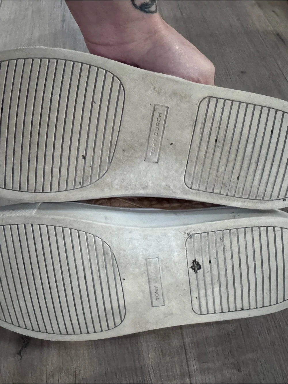 Tory Burch Quilted Slip-On Flats in Light Beige with White Soles